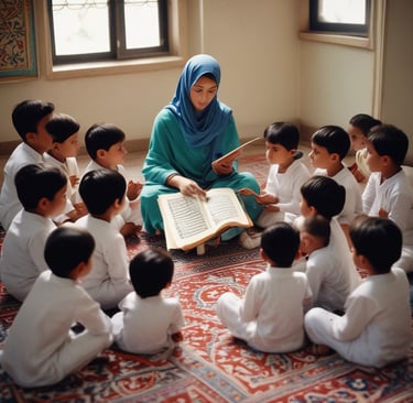 A group of women engaged in an online Quran class with a lady instructor.