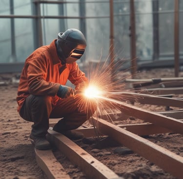 A person wearing protective gear, including a white coverall and a respirator mask, appears to be focused and working in a potentially hazardous environment. The setting suggests a professional or industrial context.