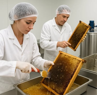 Colheita e extração de mel fresco com centrifugadora