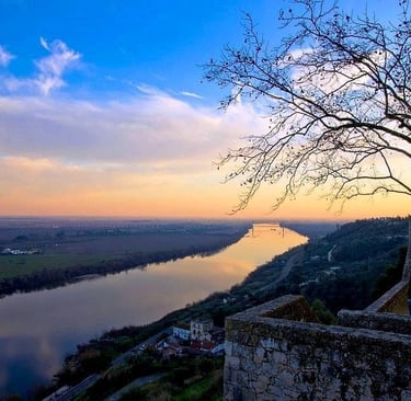 a view of a river and a bridge