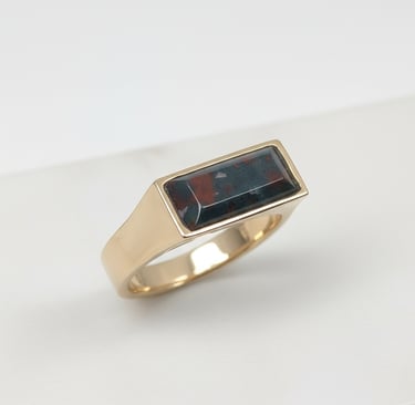 Custom Made clean modern signet ring with hand cut bloodstone