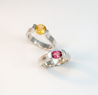 Tension Set Silver Rings with Citrine and Pink Tourmaline