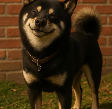 a dog is standing in the grass