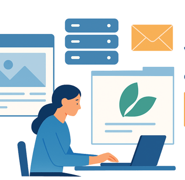 Tudo em um só lugar, sites, hospedagem, e-mails, logotipos e suporte pessoal