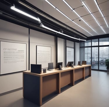 A friendly customer service representative at a desk with a computer and phone.