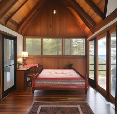 a bed in a room with a bed and a desk at a vacation rental