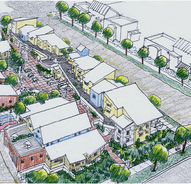 A sketch of a cohousing community in Boulder, CO (Source: cohousing.org)