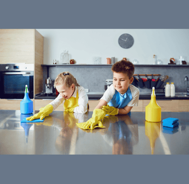 Kids helping clean the kitchen