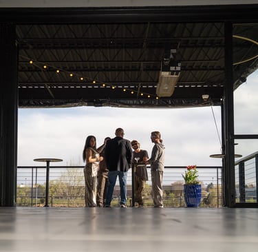 The covered, heated patio that is part of the event space at Gather at Lakeside
