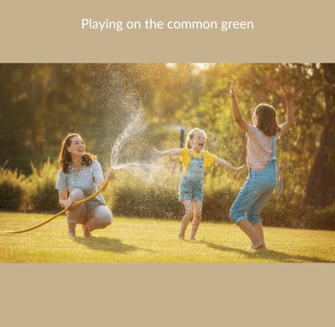 Playing in water on the common green