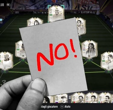squadra su ea sports fc con un biglietto davanti con scritto no