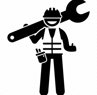 a man with a big wrench, holding it over his shoulder.