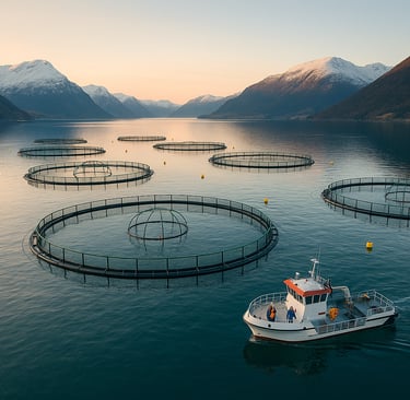 salmon farming nets and pens