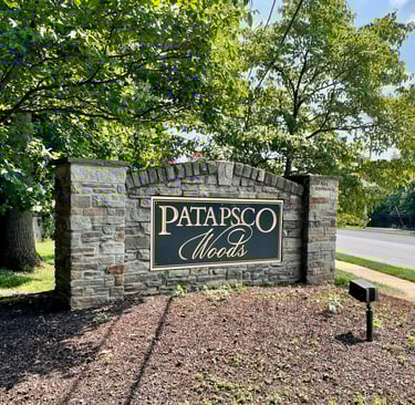 image of Patapsco Woods neighborhood sign in Catonsville