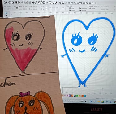 Dessin un coeur réalisé par un enfant et numérisé