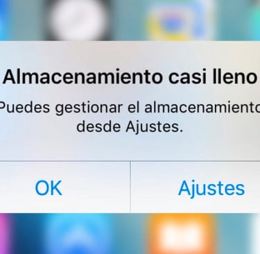 mensaje de almacenamiento casi lleno en telefono
