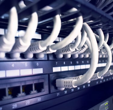 patchera en rack con cables de red conectados