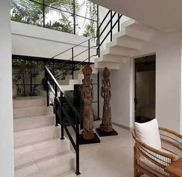 Renovated villa interior with stairs area