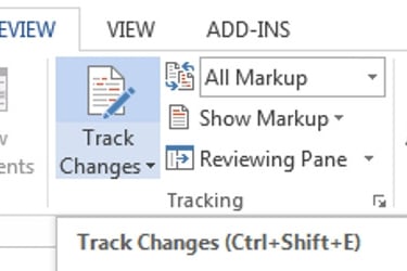 A screenshot of the Track Changes tool in the toolbar of Microsoft Word