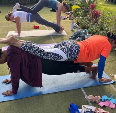 Partner yoga posture where two members are involved in supporting each other in better posture