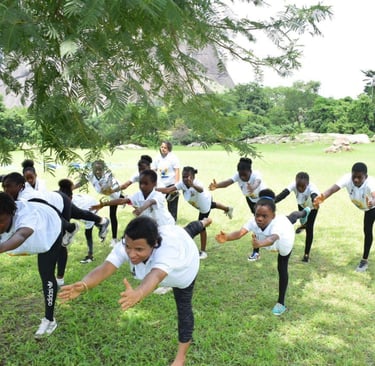 Yoga session for the kids in an international school in Malawi