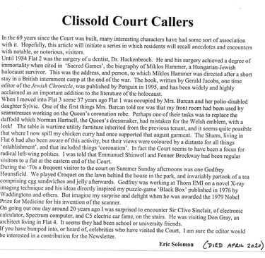 Eric Solomon on Clissold Court Callers 2004