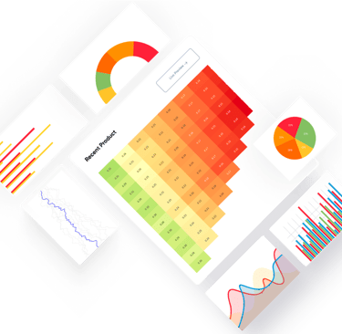 Analytics dashboard with heatmap, pie charts, and bar graphs
