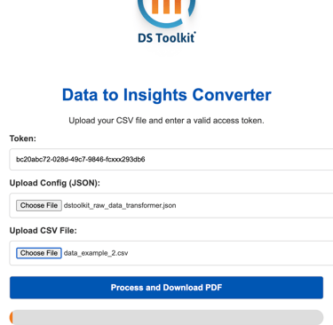 DS Toolkit interface for converting CSV data into business insights