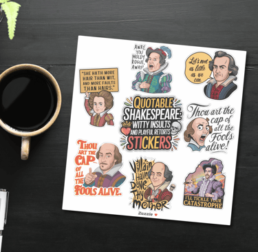 Funny Shakespeare insult stickers featuring witty quotes, perfect for literature lovers and teachers