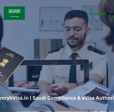 Start your Umrah visa application from India banner with buttons to apply online or chat on WhatsApp