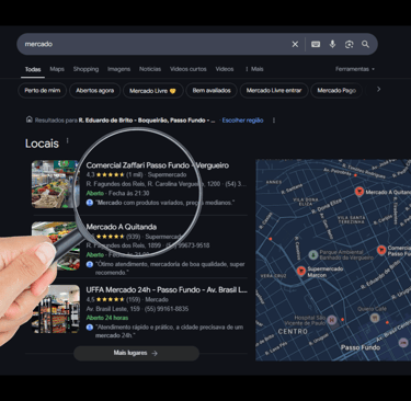 Busca realizada no Google para localizar mercado próximo da região da pesquisa