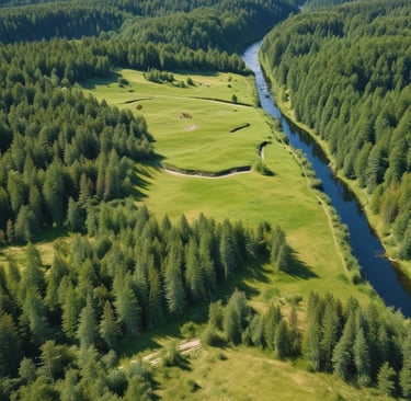 a rocky outcropping in the middle of a green valley