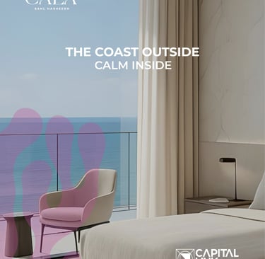 a bedroom with a view of the lagoon at cala sahl hasheesh