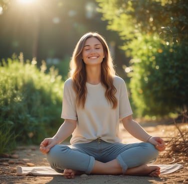 A serene workspace with a notebook, pen, and a cup of herbal tea on a wooden table.