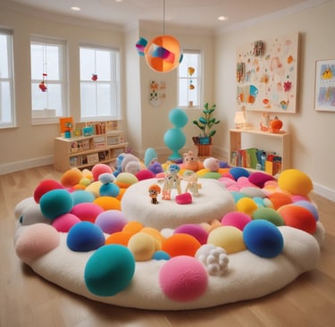A collection of sensory-friendly toys arranged on a soft surface.