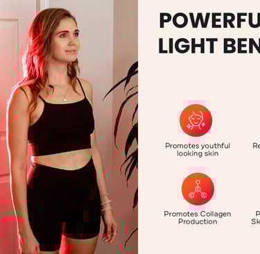 a woman in a black top and a red light bulb