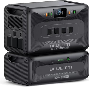 A compact, portable power station with a digital display and multiple output ports.