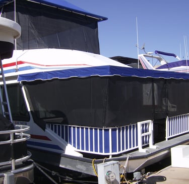 Houseboat Party Top. Houseboat Sunscreens for shade.