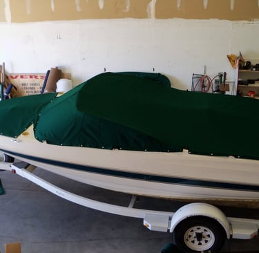 cockpit and bow boat cover made with Sunbrella