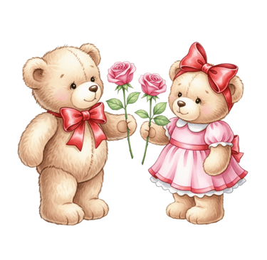 a teddy bear with a pink rose in its hand