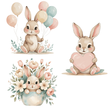 Three bunny clipart ideas for cards and invitations.