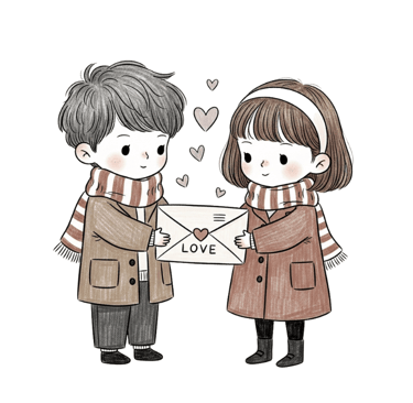 a boy and girl holding a letter love