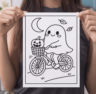 a woman holding up a drawing of a ghost ghost ghost