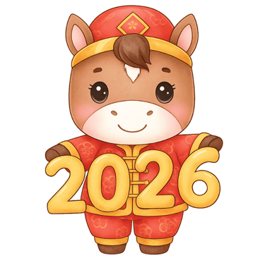 a cartoon horse with a chinese new year sign