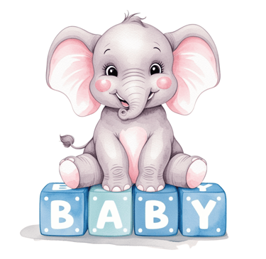 a baby elephant sitting on top of a block of blocks