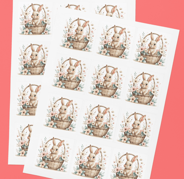Printable sticker sheet with free bunny PNGs.