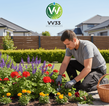 ouvrier qui taille des plantes 