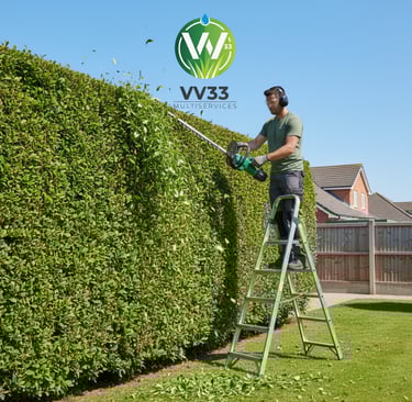 ouvrier qui taille une haie