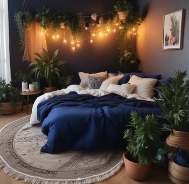 A wooden board topped with bowls and a plant