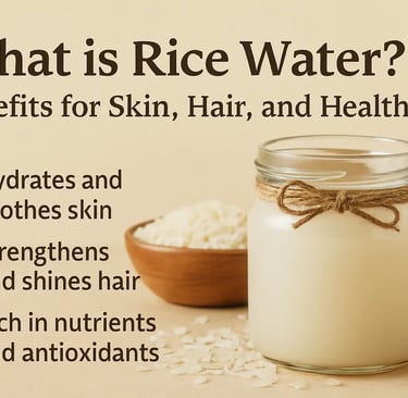 Homemade rice water stored in glass jar for skincare and haircare